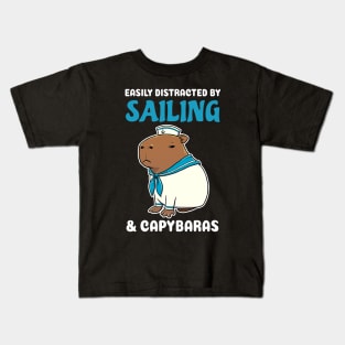 Easily Distracted by Sailing and Capybaras Cartoon Kids T-Shirt